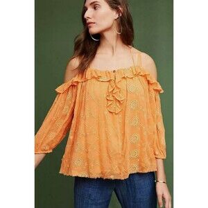 Women's Anthropologie Floreat Maryana Open Shoulder Sheer Top Orange Small